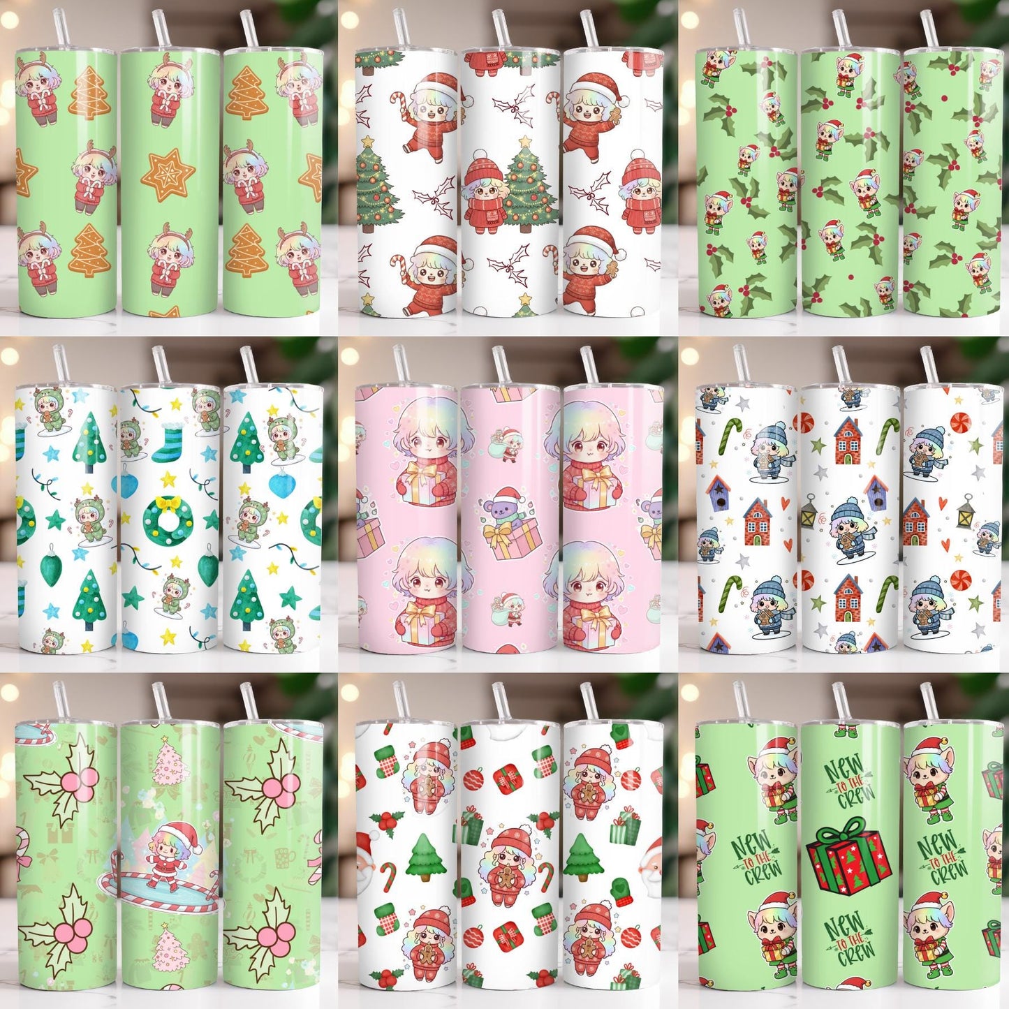 Kawaii Christmas Tumbler Wrap Bundle – 100+ Cute PNGs for Sublimation, Holiday Drinkware, Gifts, DIY Crafts, Stickers, Mugs, Cards & More