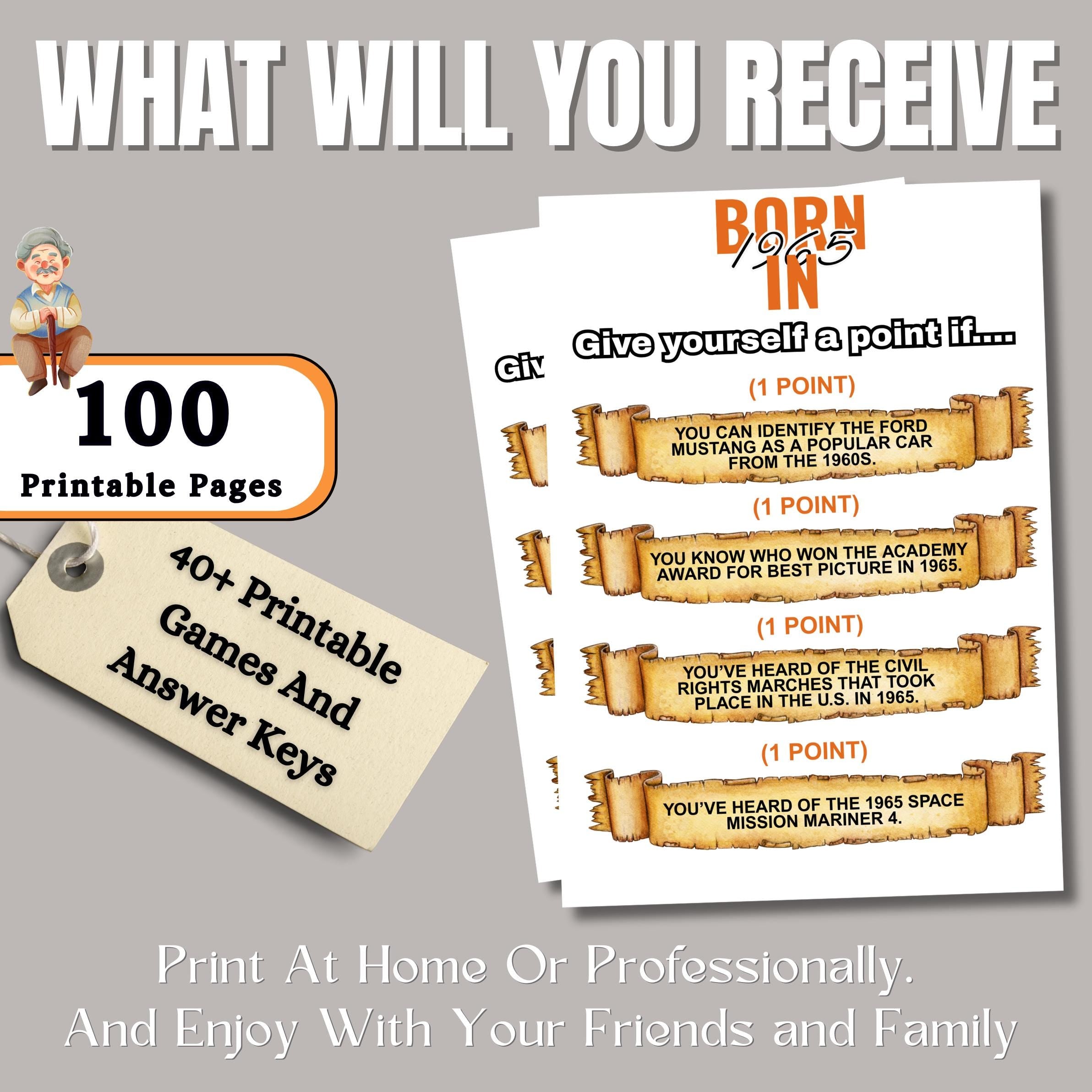 60th Birthday Party Game Bundle | Born in 1965 Games | 40+ Fun Printable Games & Trivia | Adult Party Activities | 60th Celebration Fun