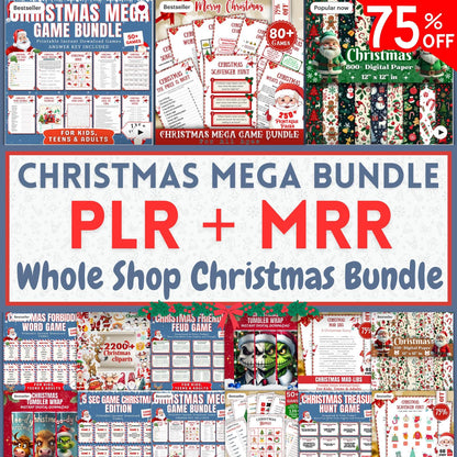 Christmas Mega Bundle PLR MRR | 20000+ | Games, Clipart, Printables, Tumbler Wraps, Digital Papers | Whole Shop Holiday Pack for Resale PDF