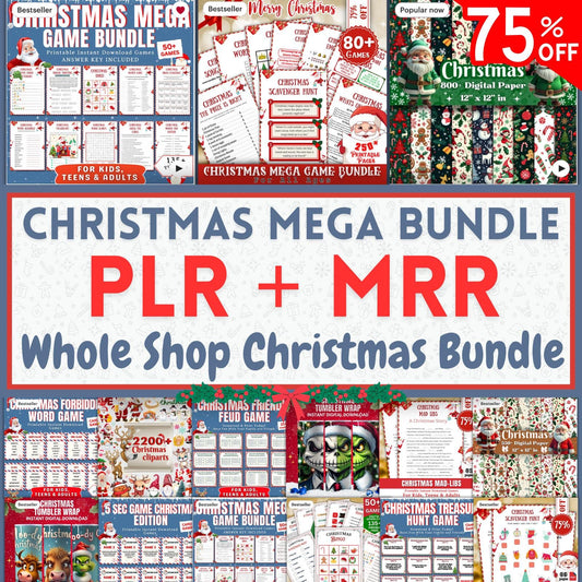 Christmas Mega Bundle PLR MRR | 20000+ | Games, Clipart, Printables, Tumbler Wraps, Digital Papers | Whole Shop Holiday Pack for Resale PDF