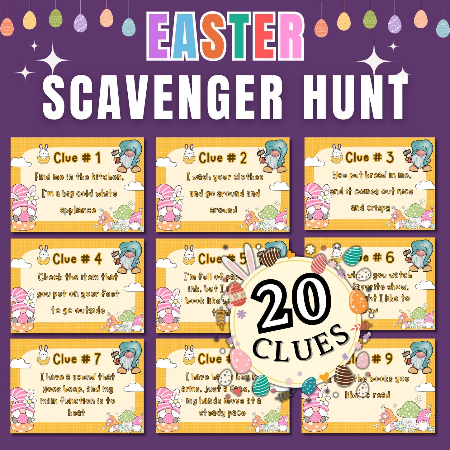 Easter Scavenger Hunt | Fun Printable Treasure Hunt Game | Easter Egg Hunt Clues for Kids & Families | Party Activity | Instant Download