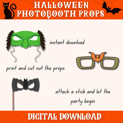 Halloween Photo Booth Props Pack | 90+ Printable Costume Masks & Party Decor | Funny Spooky Cutouts for Kids and Adults | Digital Download