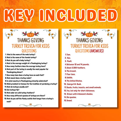 Turkey Trivia Game, Thanksgiving Fun Party Game, Fall Game For Kids & Adults, Friendsgiving Family Trivia Quiz, Printable Class Activity