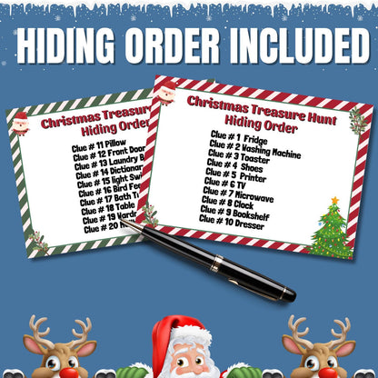 Indoor Christmas Treasure Hunt, Christmas Scavenger Hunt, Christmas Game For Kids & Adults, Christmas Clue Cards For All Ages, Xmas Riddles