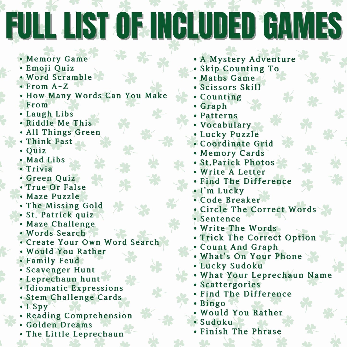 St Patrick's Day Games | St Patricks Games | St Patty's Day Game | St Patricks Party Games | Printable St Patricks Games Kids Teens Adults