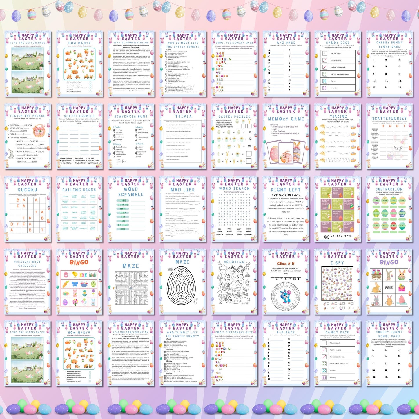 Easter MEGA Games Bundle, 260+ Fun & Engaging Printable Games, Bingo, Trivia, Scavenger Hunt, Word Puzzles, Mazes, Family | Kids Activities