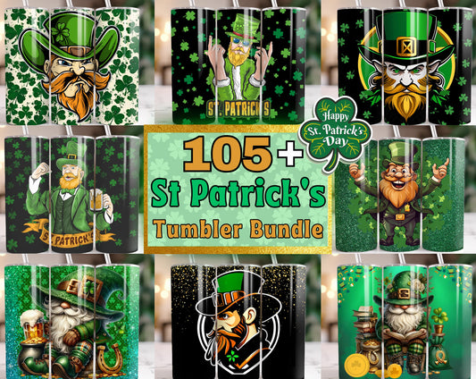 105+ St. Patrick's Day Tumbler Wraps | Irish Clover Sublimation Designs | 20oz Tumbler PNG Bundle | Digital Download | Lucky Green Prints