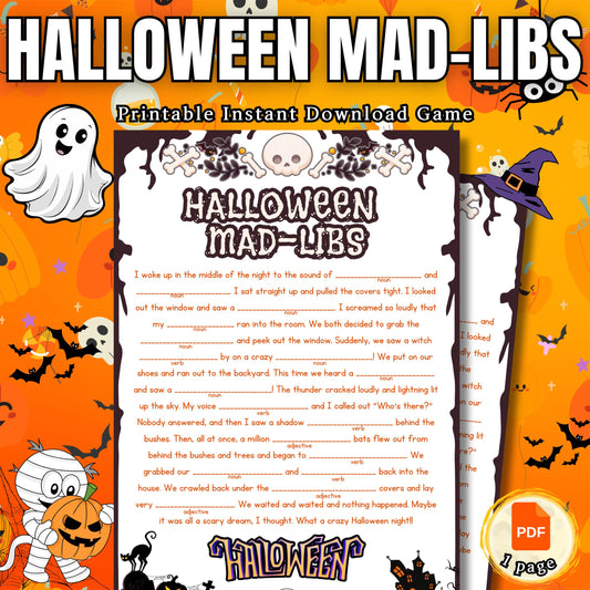 Halloween Mad Libs | Spooky Story Fill-In-The-Blanks Game | Fun Festive Activity for Kids, Teens & Adults | Printable Halloween Game