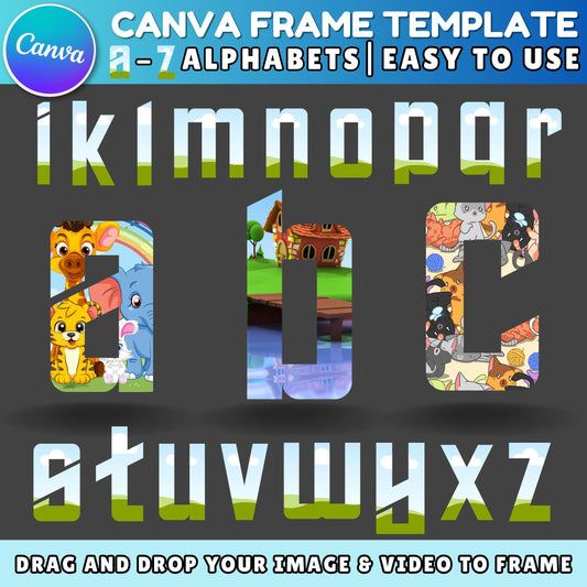 Editable Canva Alphabet Template | Lowercase & Uppercase Doodle letters | Sublimation Font Png | Digital Download