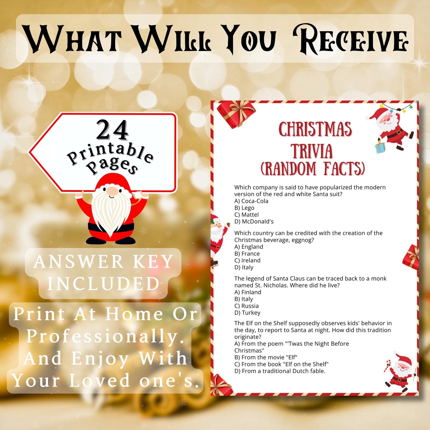 Christmas Trivia Game, Christmas Party Game, Trivia For Kids, Teens & Adults, Printable Game, Holiday Trivia For Family | Office Party Fun