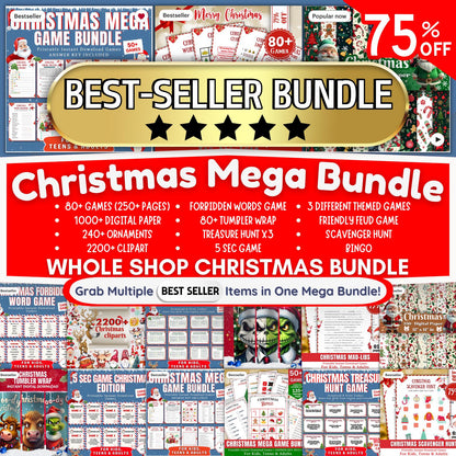 Ultimate Christmas Mega Bundle: 650+ Printable Games And 3,500+ Craft Designs For Kids And Adult, – Games, Clipart, Papers & More