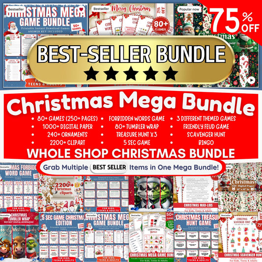 Ultimate Christmas Mega Bundle: 650+ Printable Games And 3,500+ Craft Designs For Kids And Adult, – Games, Clipart, Papers & More