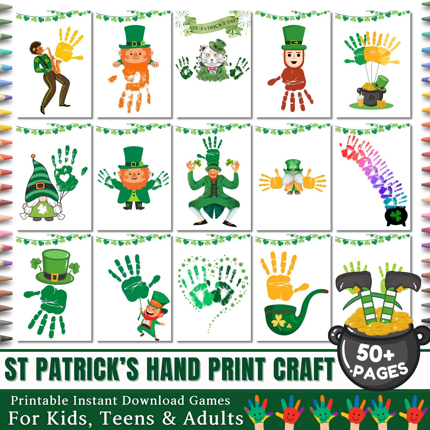 St. Patrick's Handprint | Footprint Craft Bundle, Leprechaun & Clover Handprint Art | Preschool Craft for Kids,  Printable St. Patrick’s Day