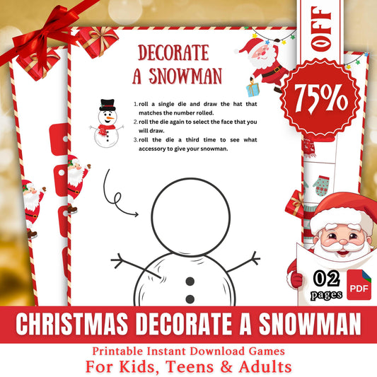 Christmas Decorate The Snowman Game, Christmas Printable Game For Kids, Christmas Trivia, Christmas Dice Game For Family, Christmas Party