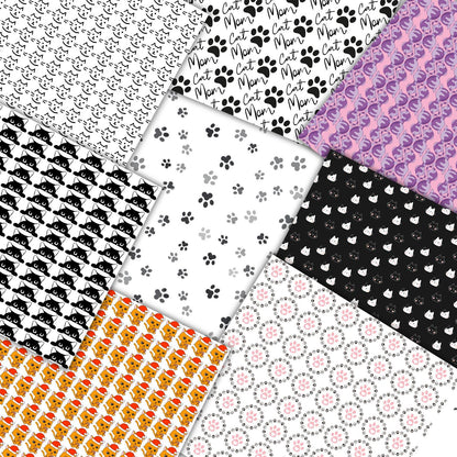 Cute Cat Digital Paper Bundle 12x12, 170+ Seamless Kawaii Cat & Paw Print Patterns, Scrapbook Paper, Printable Backgrounds, Instant Download