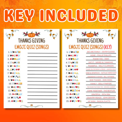 Thanksgiving Emoji Game, Printable Thanksgiving Game For Kids Adults Family Dinner Table Activity, Fun Party Trivia, Friendsgiving Game Pdf