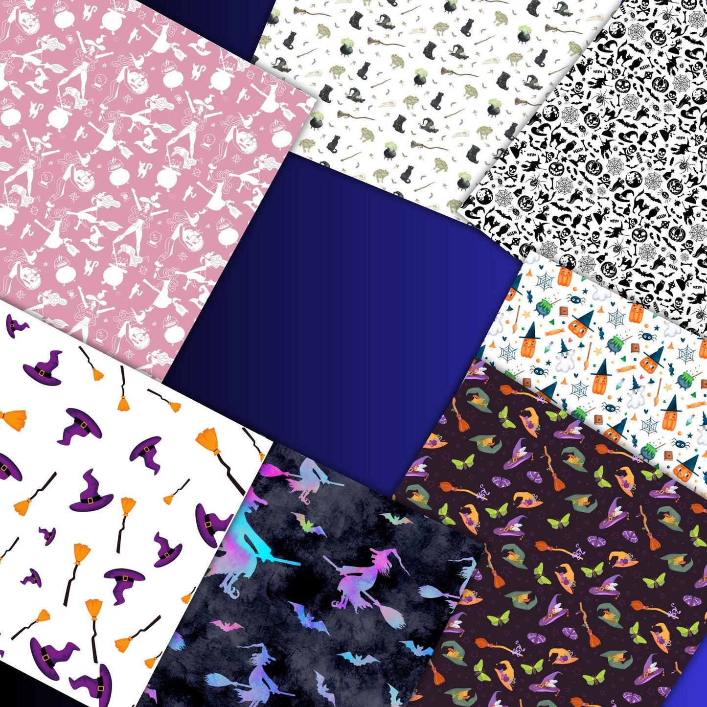 Halloween Witch Digital Paper Bundle – 150+ Seamless 12x12 Patterns, Bats/Brooms/Cauldron/Pumpkin Backgrounds for Scrapbooking & Sublimation