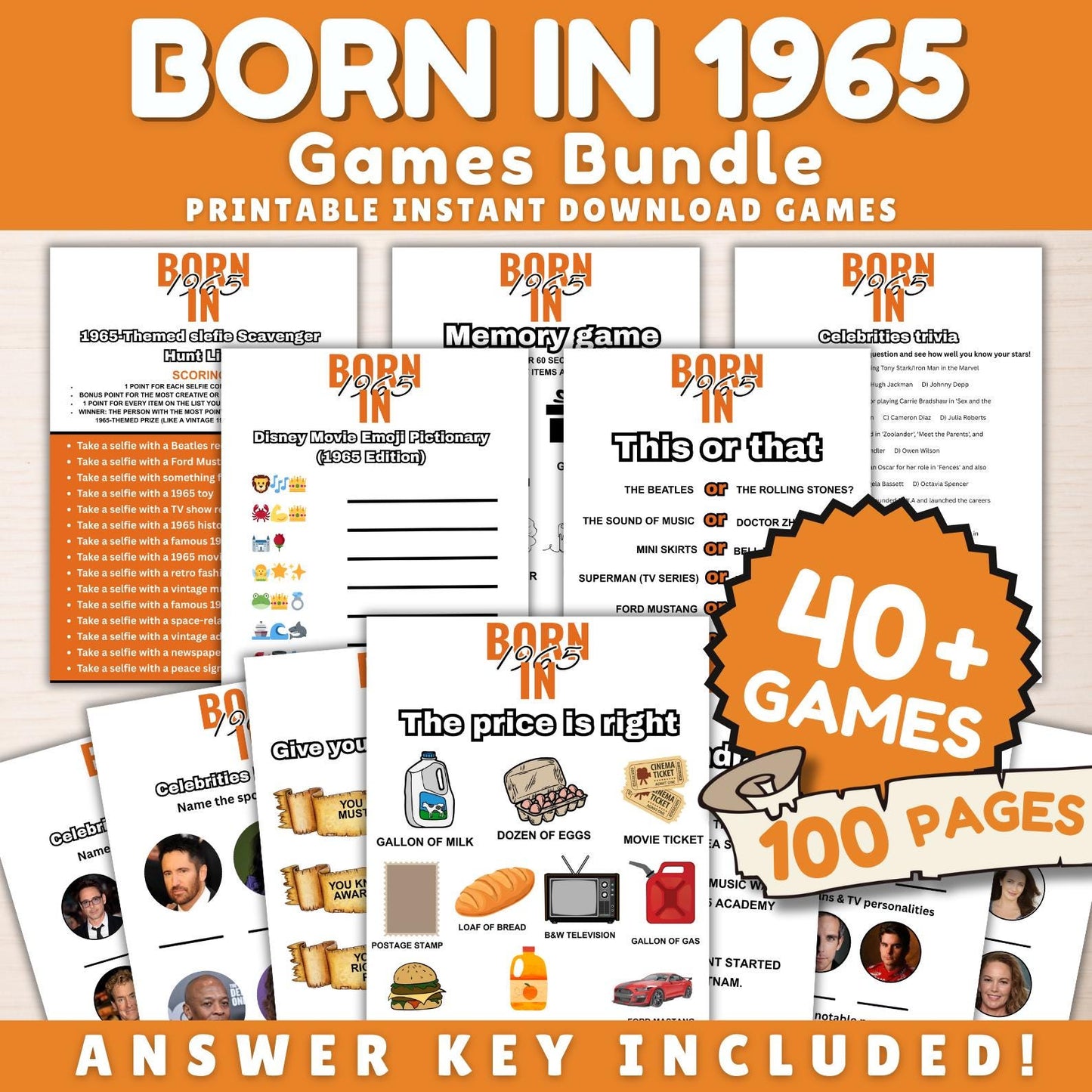 60th Birthday Games Bundle | Born in 1965 Party Games | Fun & Nostalgic Printable Games | 40+ Activities for Adults | Games and Trivia | PDF