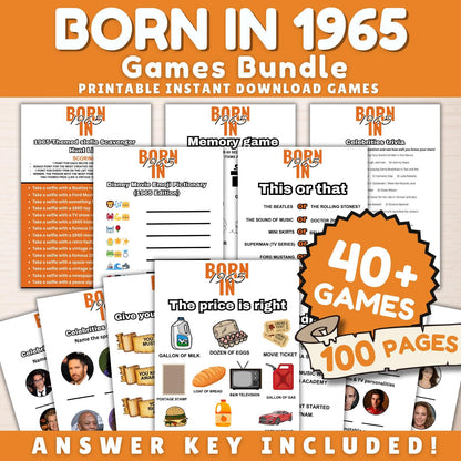 60th Birthday Games Bundle | Born in 1965 Party Games | Fun & Nostalgic Printable Games | 40+ Activities for Adults | Games and Trivia | PDF
