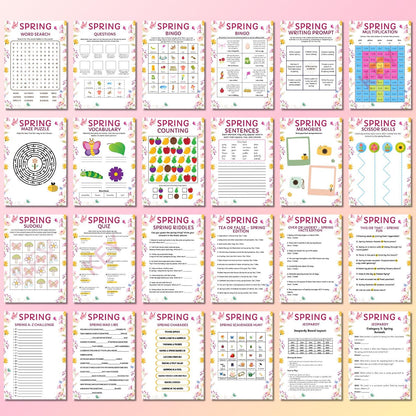 Spring Games Bundle 65+ Printable Activities for Adults, Kids, Seniors | Trivia, Icebreakers, Puzzles, Riddles, Spring Family & Office Games