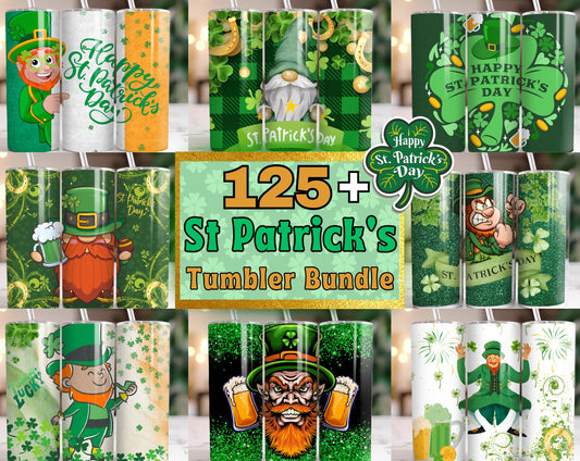 125+ St. Patrick’s Day Tumbler Wraps | Lucky Clover, Irish Patterns & Green Aesthetic | 20oz Sublimation PNG | Digital Download