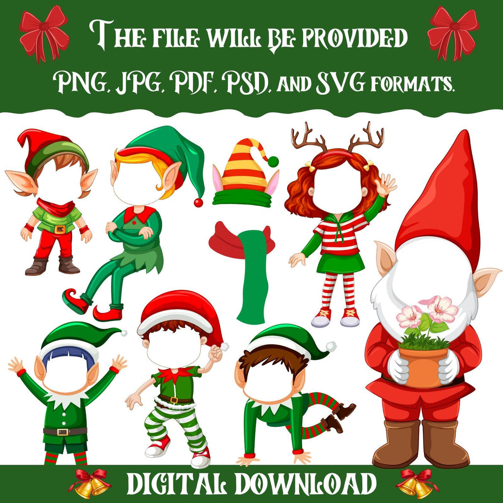 100+ Christmas Add Your Own Photo Face PNG Bundle | DIY Elf Yourself, Reindeer, Snowman & More | Xmas Craft for Kids And Holiday Decor