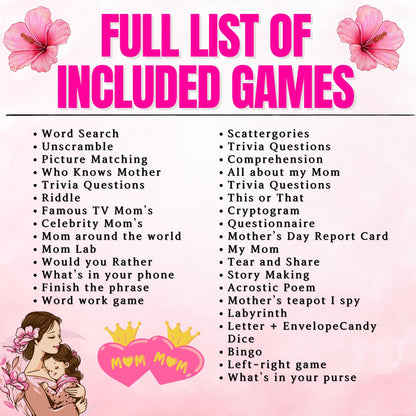 Mother's Day Games Bundle | Printable Party Games for Mom | Fun Mother's Day Activities, Crafts, Trivia, Bingo & More, Instant Download PDF