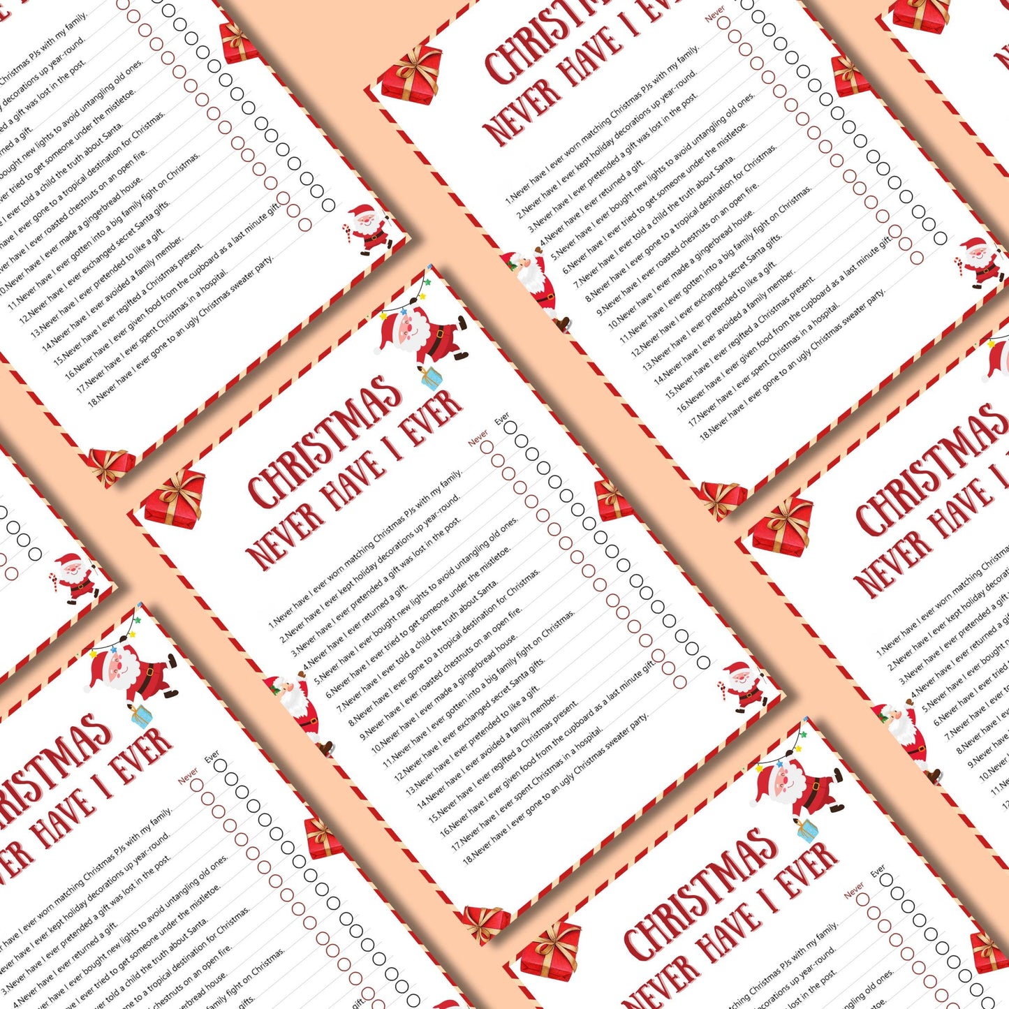 Never Have I Ever Christmas Game, Christmas Party Printable For Family And Family Activity, Games For Kids & Adults, Festive Holiday Fun PDF