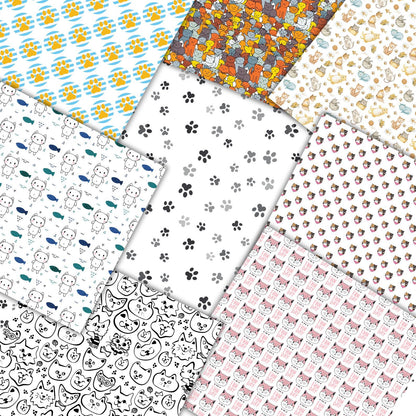 Cute Cat Digital Paper Bundle 12x12, 170+ Seamless Kawaii Cat & Paw Print Patterns, Scrapbook Paper, Printable Backgrounds, Instant Download