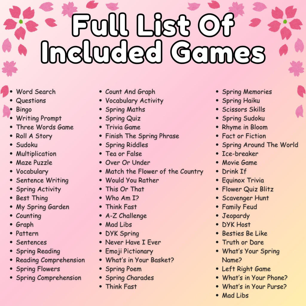 65+ Spring Games Bundle Printable Activities for Adults, Kids, Seniors | Trivia, Icebreakers, Riddles, Puzzles, Family & Office Party Fun