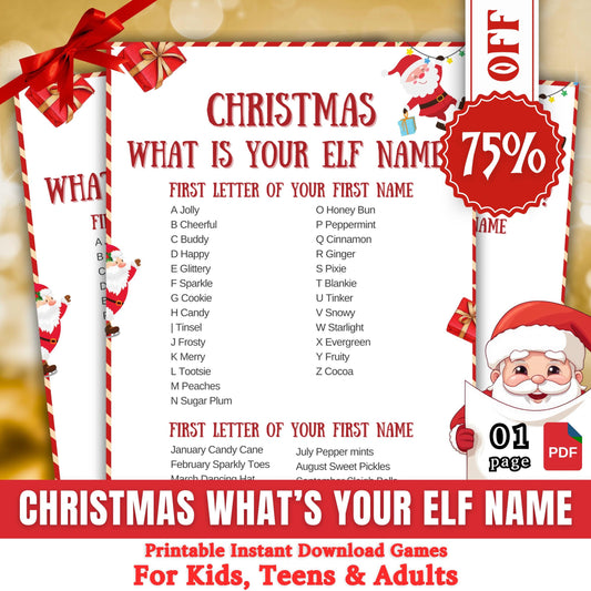 What's Your Elf Name, Christmas Dinner Game, Printable Game For Christmas Party, Christmas Class Activity, Game For Kids & Adults, Xmas Pdf