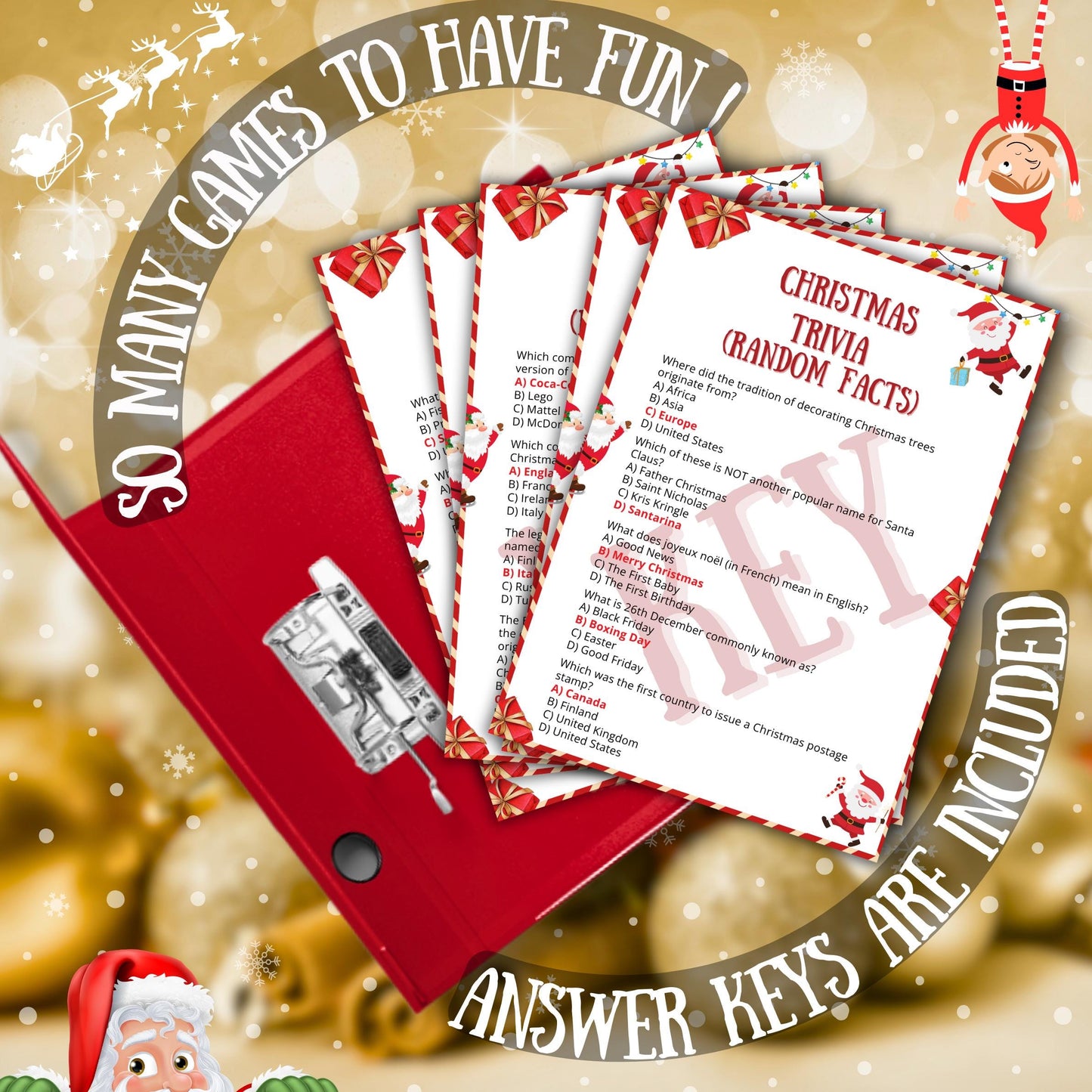 Christmas Trivia Game, Christmas Party Game, Trivia For Kids, Teens & Adults, Printable Game, Holiday Trivia For Family | Office Party Fun