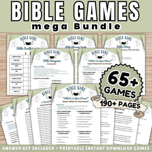 Bible Games Mega Bundle 65+ Printable Christian Games for Kids & Adults | 190+ Pages | Church, Youth Group, Sunday School, Family Game Night
