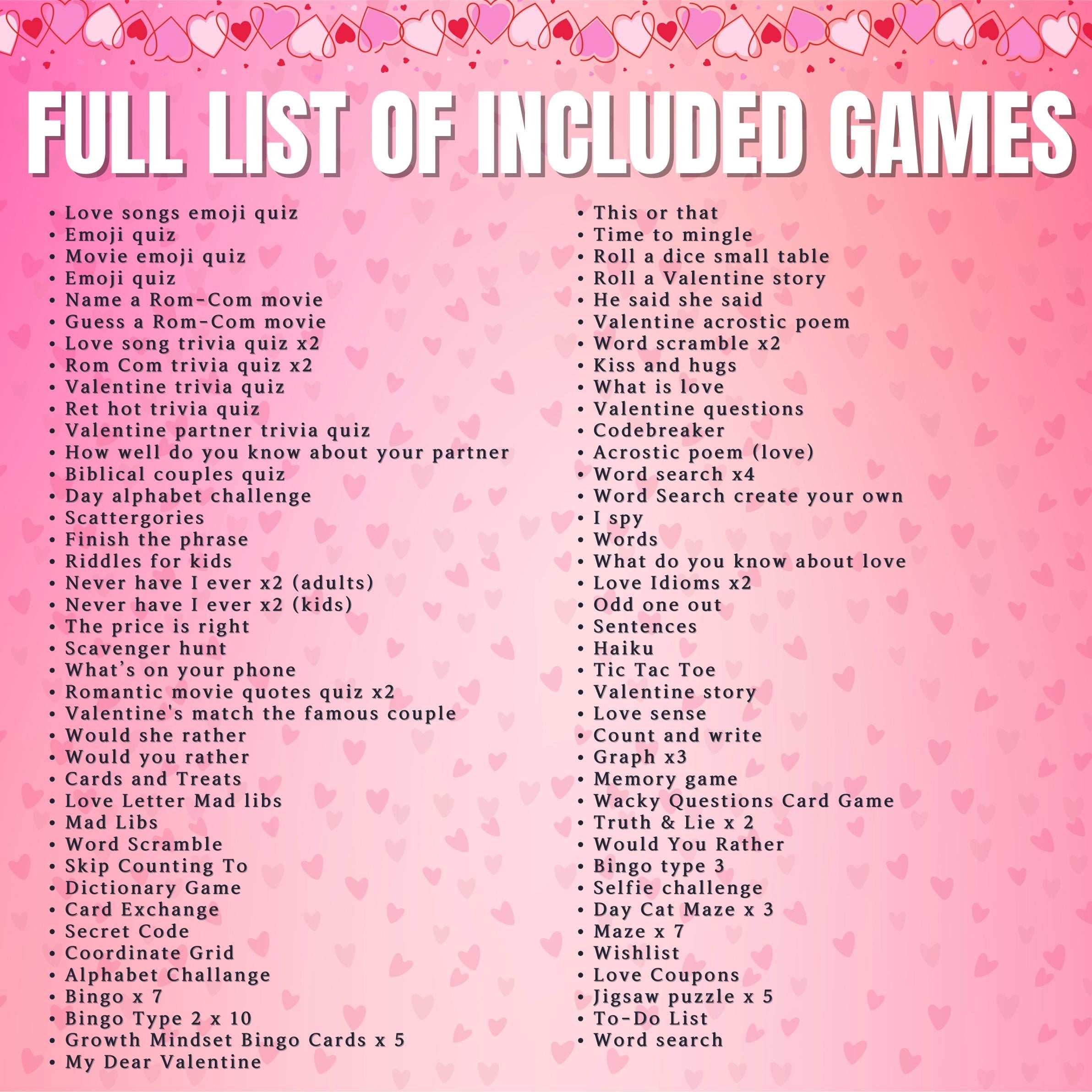200+ Pages Valentines Day Games Bundle | 75+ Fun Valentine’s Printable Games for Kids & Adults Party Games, Emoji Game, Classroom Activities