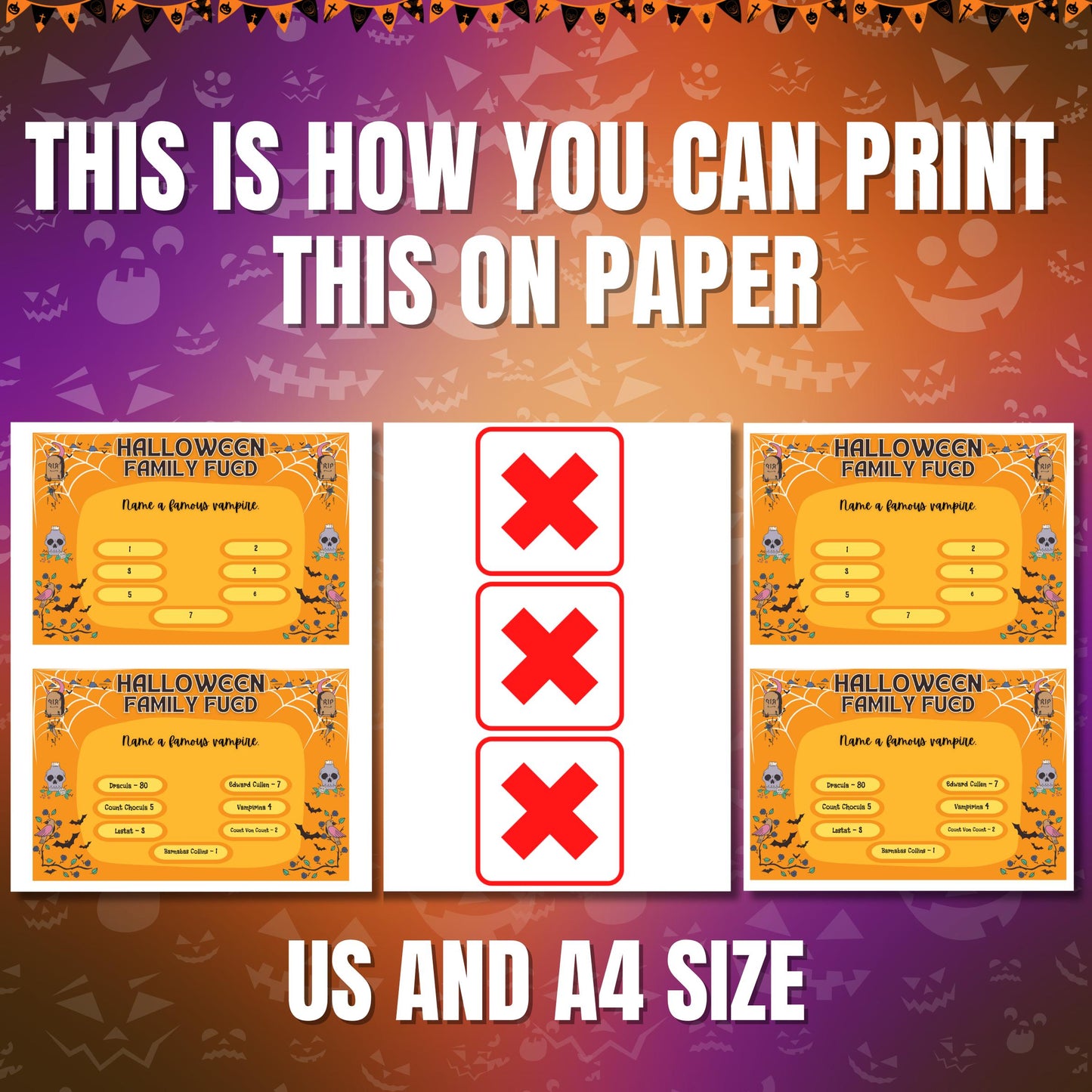 Halloween Family Feud, Printable Family Feud, Fun Feud Game, Group Game, Family Game Night, Party Activity, Friendly Feud for Kids & Adults