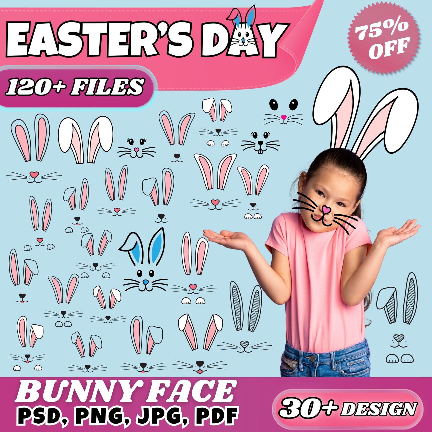 Easter Bunny Faceless Add your Own Photo Picture | PNG Easter Bunny Boy & Girl Add Photo Clipart | Class Decor Bulletin Board, Sublimation