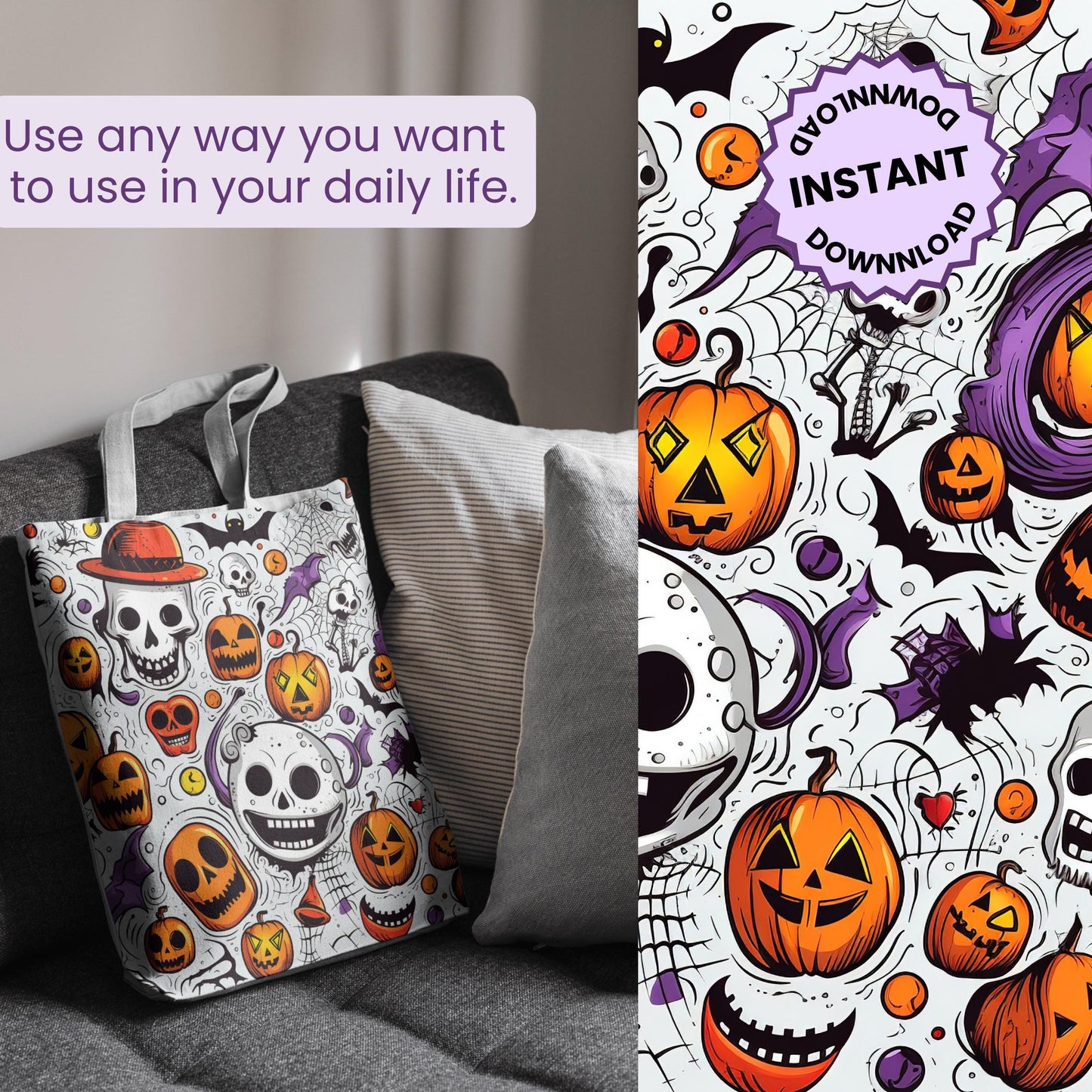 Halloween Digital Paper Bundle 750+ | 12x12 Seamless Patterns – Pumpkins Ghosts Skulls Witches | Printable Scrapbook & Sublimation | Clipart