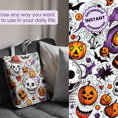 Halloween Digital Paper Bundle 750+ | 12x12 Seamless Patterns – Pumpkins Ghosts Skulls Witches | Printable Scrapbook & Sublimation | Clipart