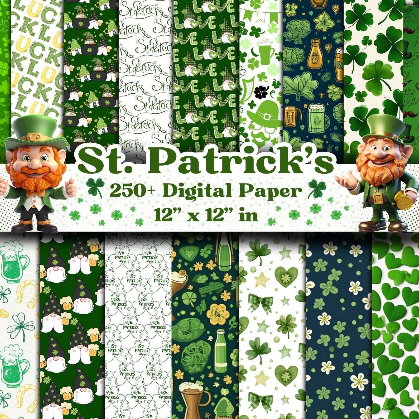 250+ St. Patrick's Day Digital Paper Pack | Seamless Irish Patterns for Crafting & Scrapbooking | Shamrocks, Celtic Designs, Festive Prints