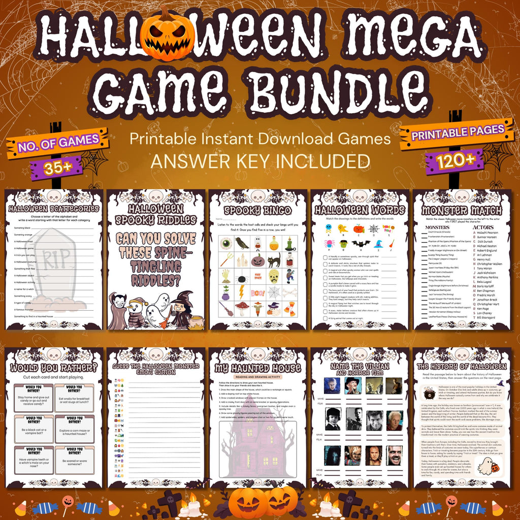 8-in-1 Halloween Games Bundle | Printable Party Fun for All Ages | All in One Halloween Game Bundle for Family Activities and Party