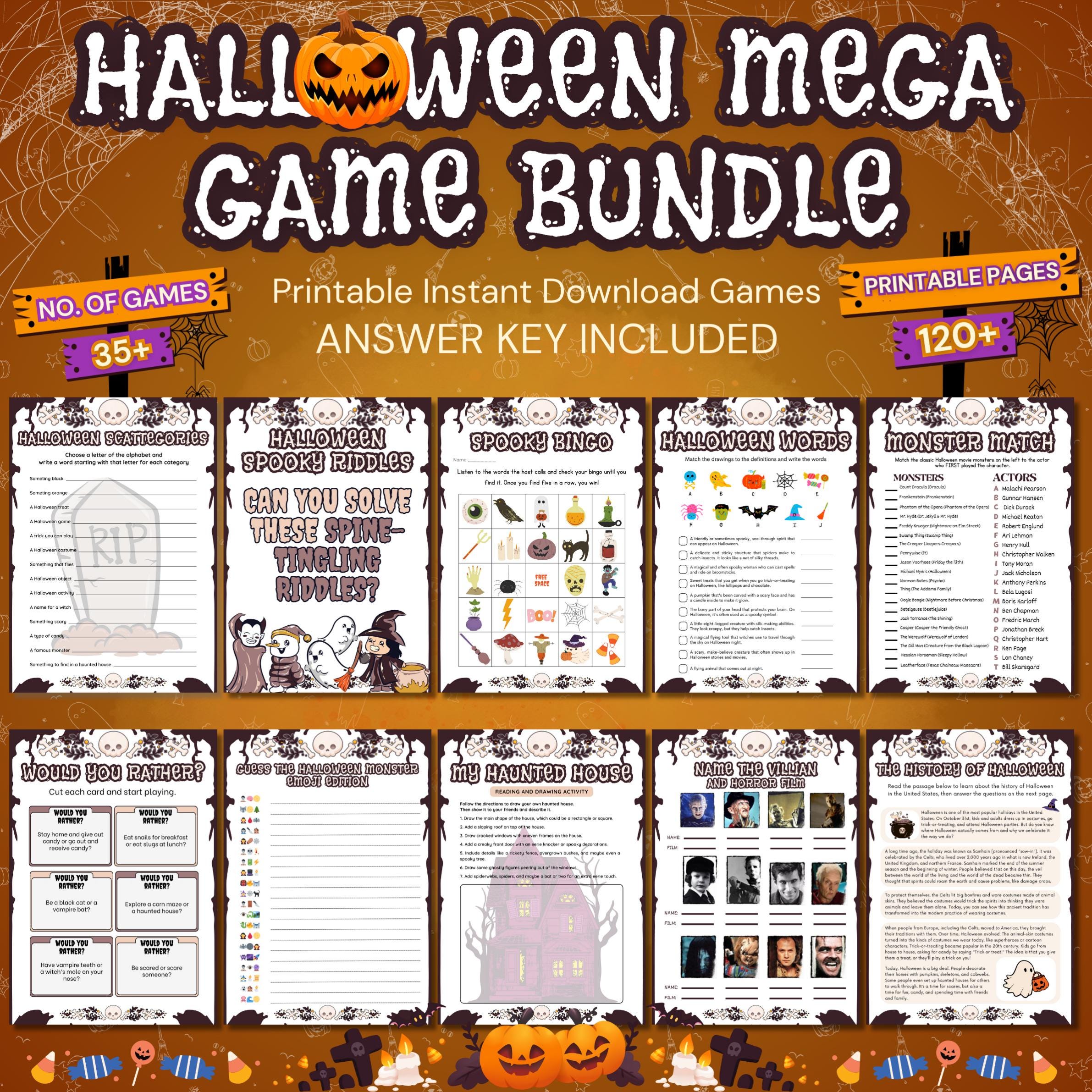 8-in-1 Halloween Games Bundle | Printable Party Fun for All Ages | All in One Halloween Game Bundle for Family Activities and Party