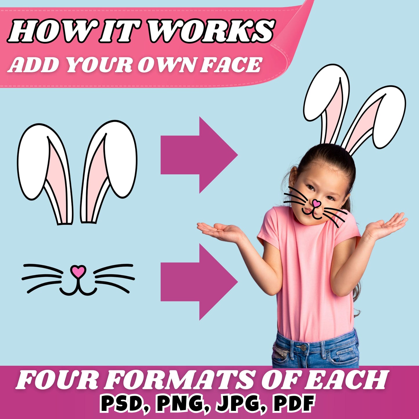 Easter Bunny Faceless Add your Own Photo Picture | PNG Easter Bunny Boy & Girl Add Photo Clipart | Class Decor Bulletin Board, Sublimation