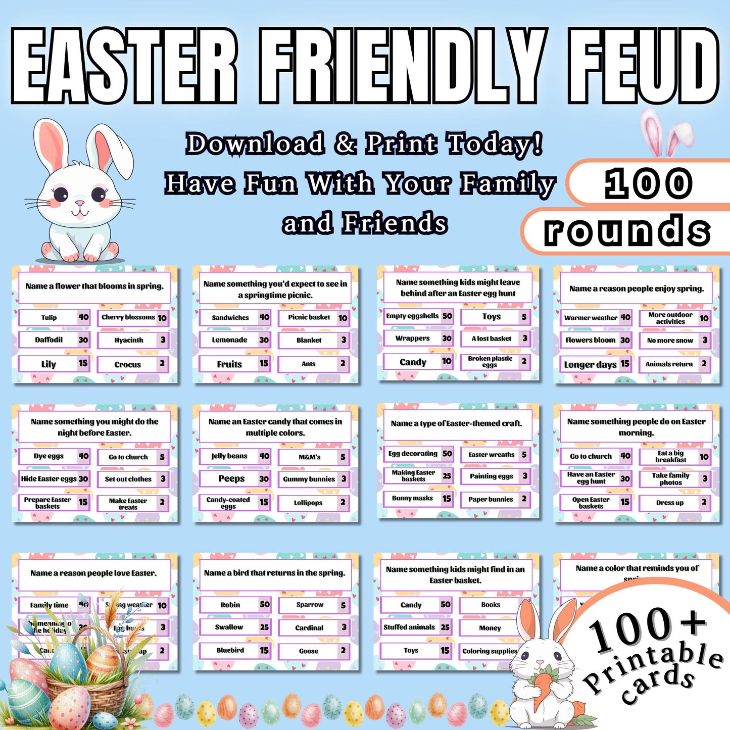 Easter Family Feud Game | Fun Easter Trivia for Kids & Adults | Printable Easter Party Game | Holiday Game Night | Easter Team Challenge
