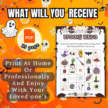 Halloween  Bingo Game | Festive Spooky Bingo for Kids, Teens & Adults | Printable Halloween Fun for Parties, Family | Classroom Activities