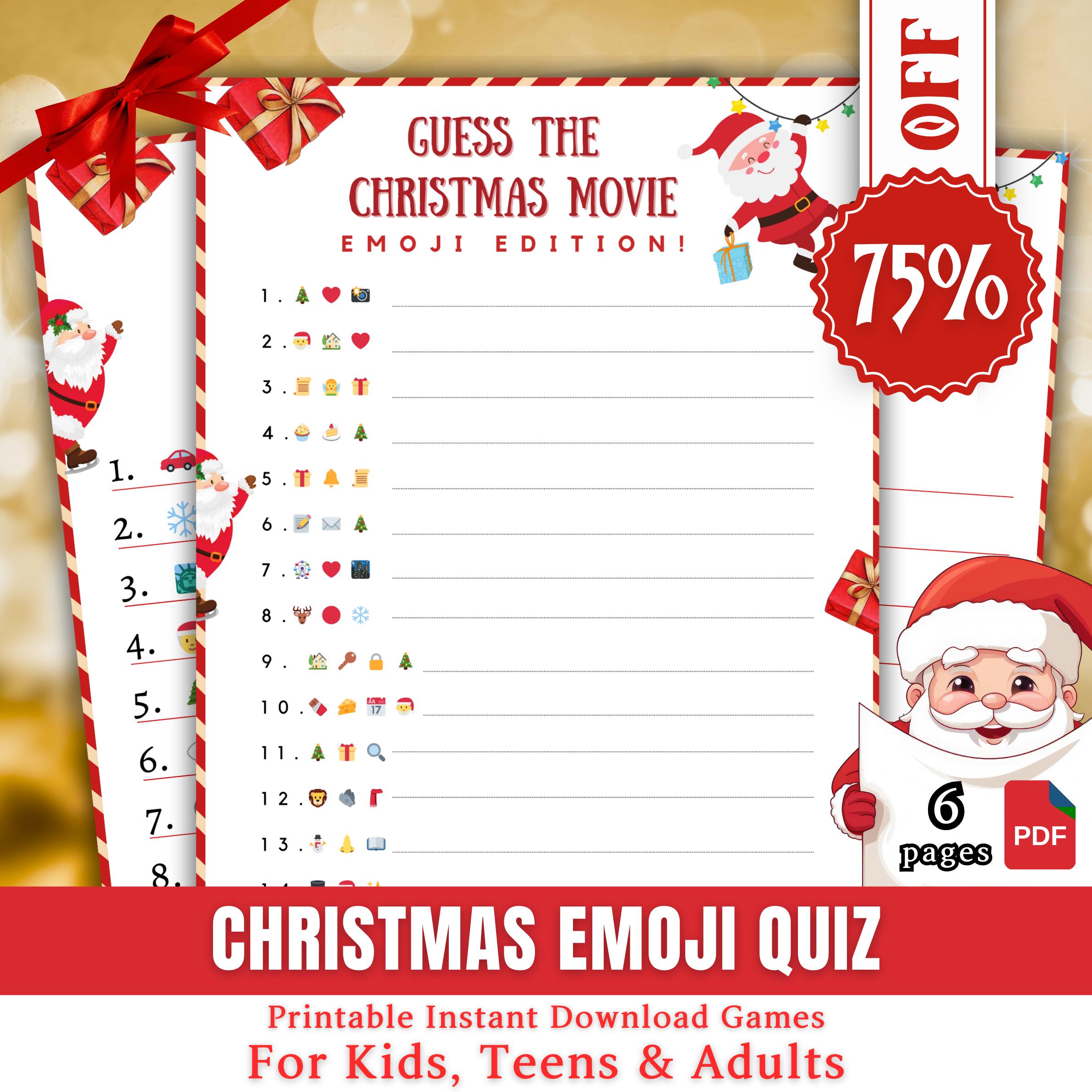Christmas Emoji Game, Printable Christmas Game For Kids Adults Family Dinner Table Activity, Fun Party Trivia, Christmas Trivia Game Pdf