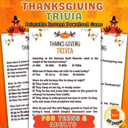 Thanksgiving Trivia Game, Thanksgiving Party Game, Fall Trivia Game For Family | Office, Friendsgiving Trivia Game For Kids & Adults, Pdf