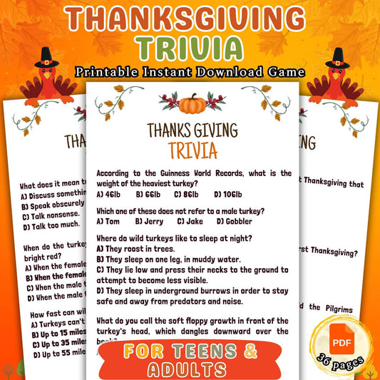 Thanksgiving Trivia Game, Thanksgiving Party Game, Fall Trivia Game For Family | Office, Friendsgiving Trivia Game For Kids & Adults, Pdf