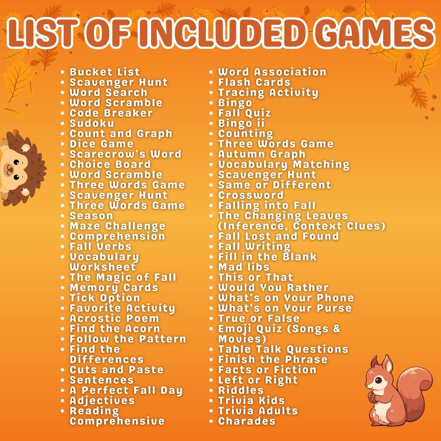 Fall Mega Game Bundle, 60+ Fall Activities for Kids, Teens & Adults, Autumn Games, Classroom Activity, Fall Fun Party Games, Trivia Game