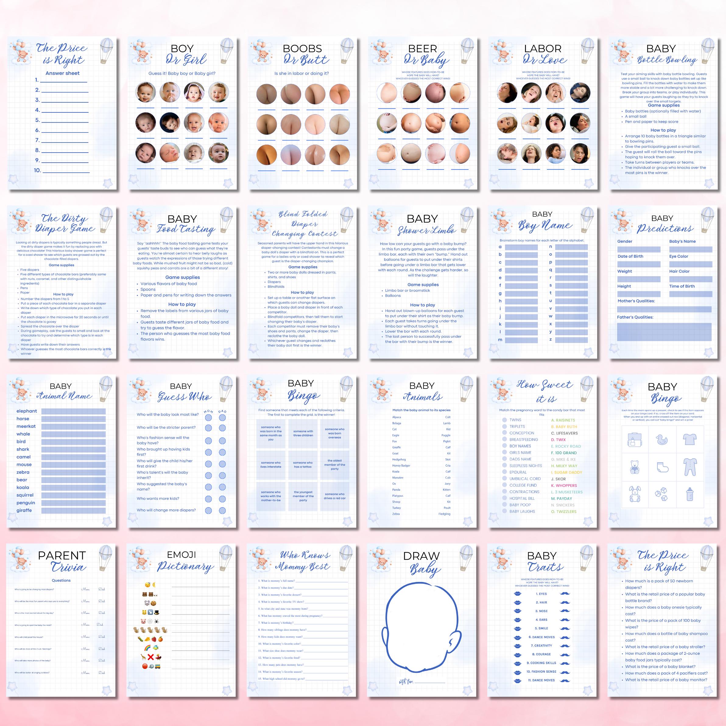 Baby Shower Games Bundle Printable | 45+ Fun Baby Shower Activities | Boy Girl Gender Neutral | Instant Download PDF + Bonus Alphabet