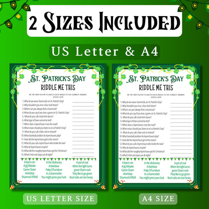 St. Patrick's Day Riddle Me This Game | Printable Trivia, Party Game for Kids & Adults | Fun St. Paddy's Day Activity | St. Patrick's Game